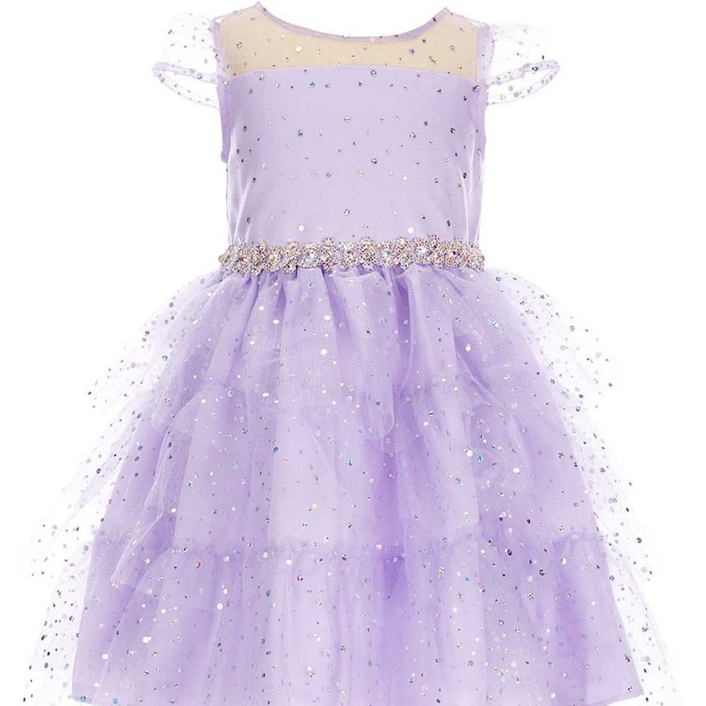 Rare Editions Cap Sleeve Illusion Lilac Little Girls Fit and Flare Dress